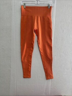 Savvi High-Waist Orange Ribbed Leggings
